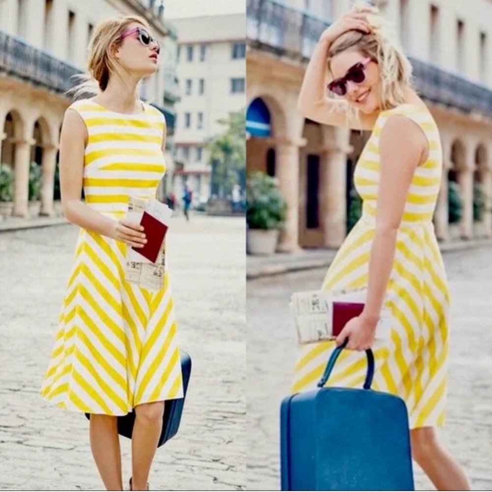 Boden yellow and white stripped dress
